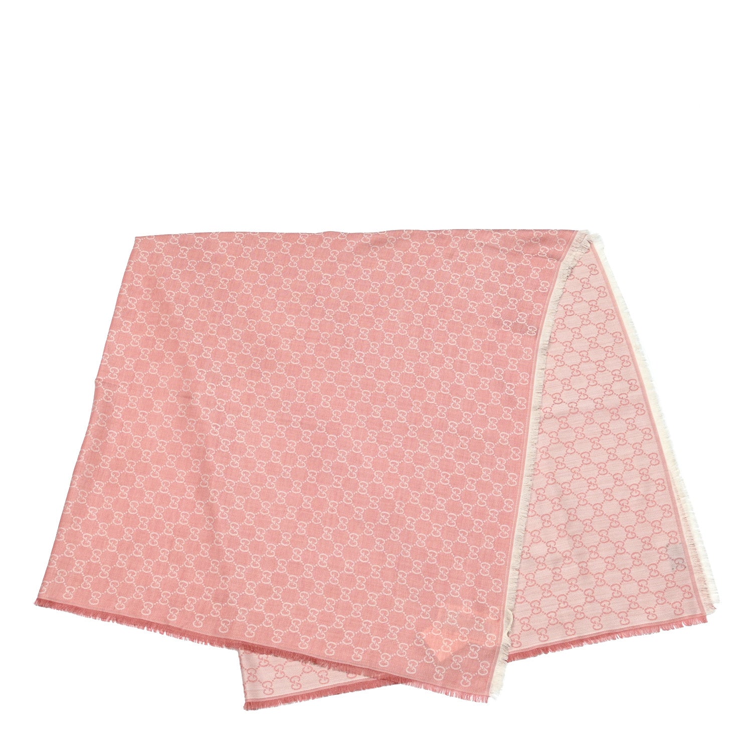 Gucci Wool Silk GG Jacquard Shawl Pink White 2 of 3