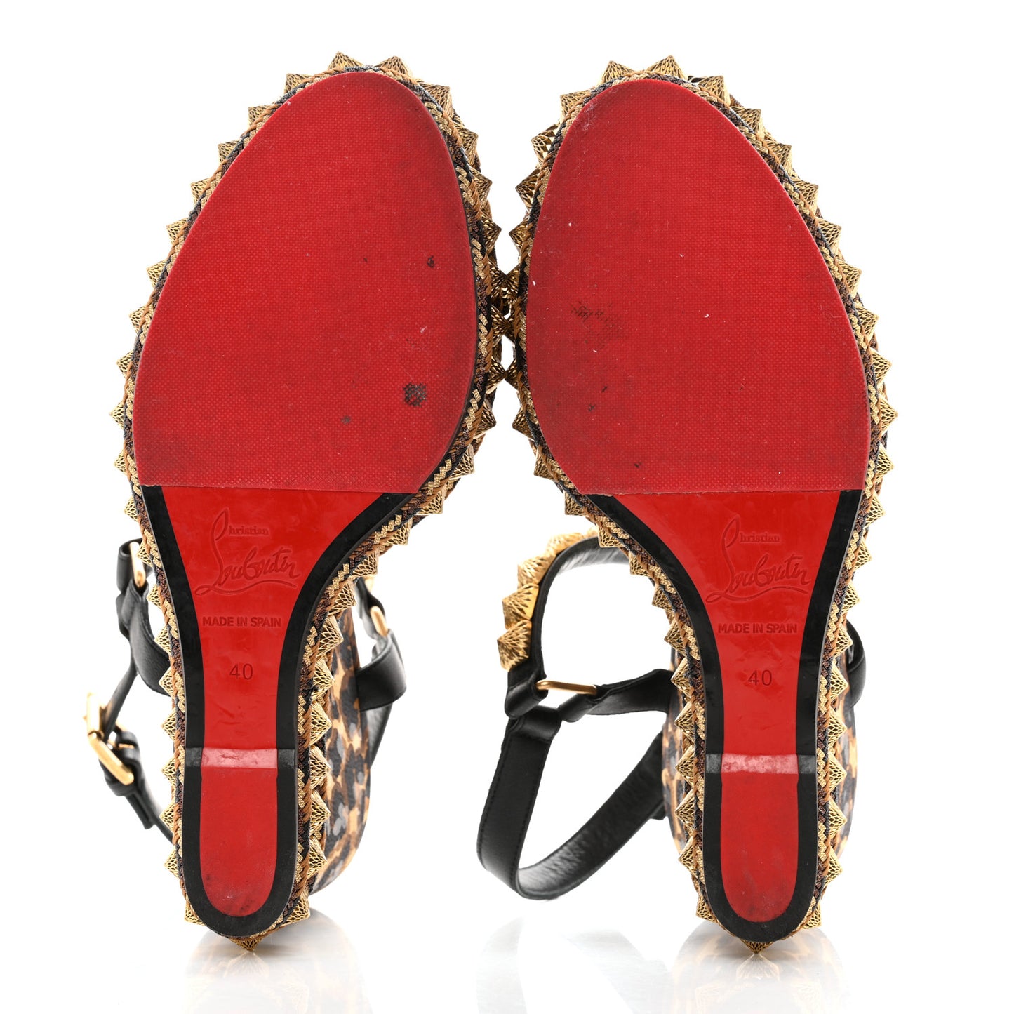 Nappa Silk Leopard Pira Ryad 110 Wedge Sandals 40 Black Marron