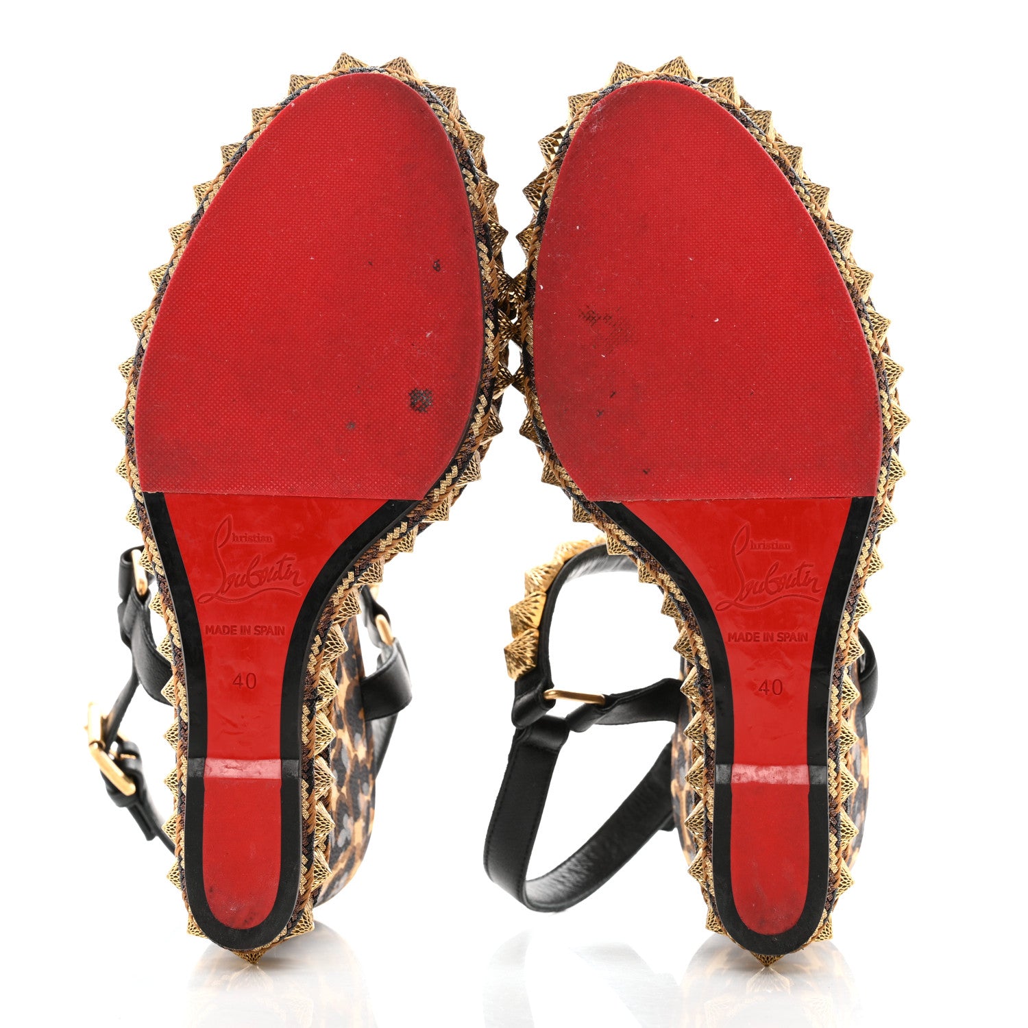 Christian Louboutin Nappa Silk Leopard Pira Ryad 110 Wedge Sandals 40 Black Marron 5 of 9