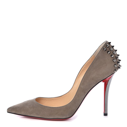 Christian Louboutin Suede Studded Zappa 100 Pumps 37.5 Cendre Gun 1 of 8