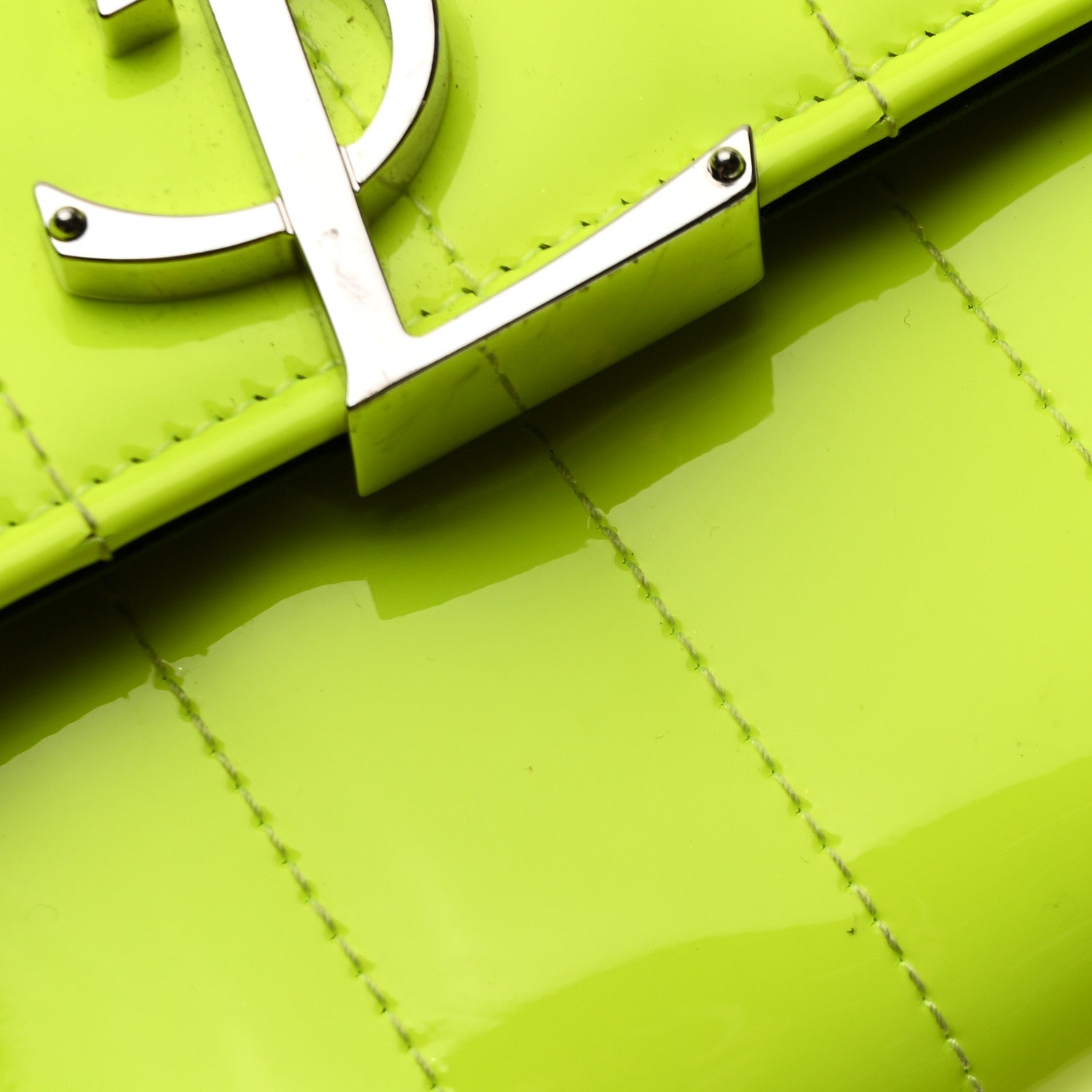Saint Laurent Patent Calfskin Matelasse Monogram Vicky Chain Wallet Neon Yellow 14 of 18