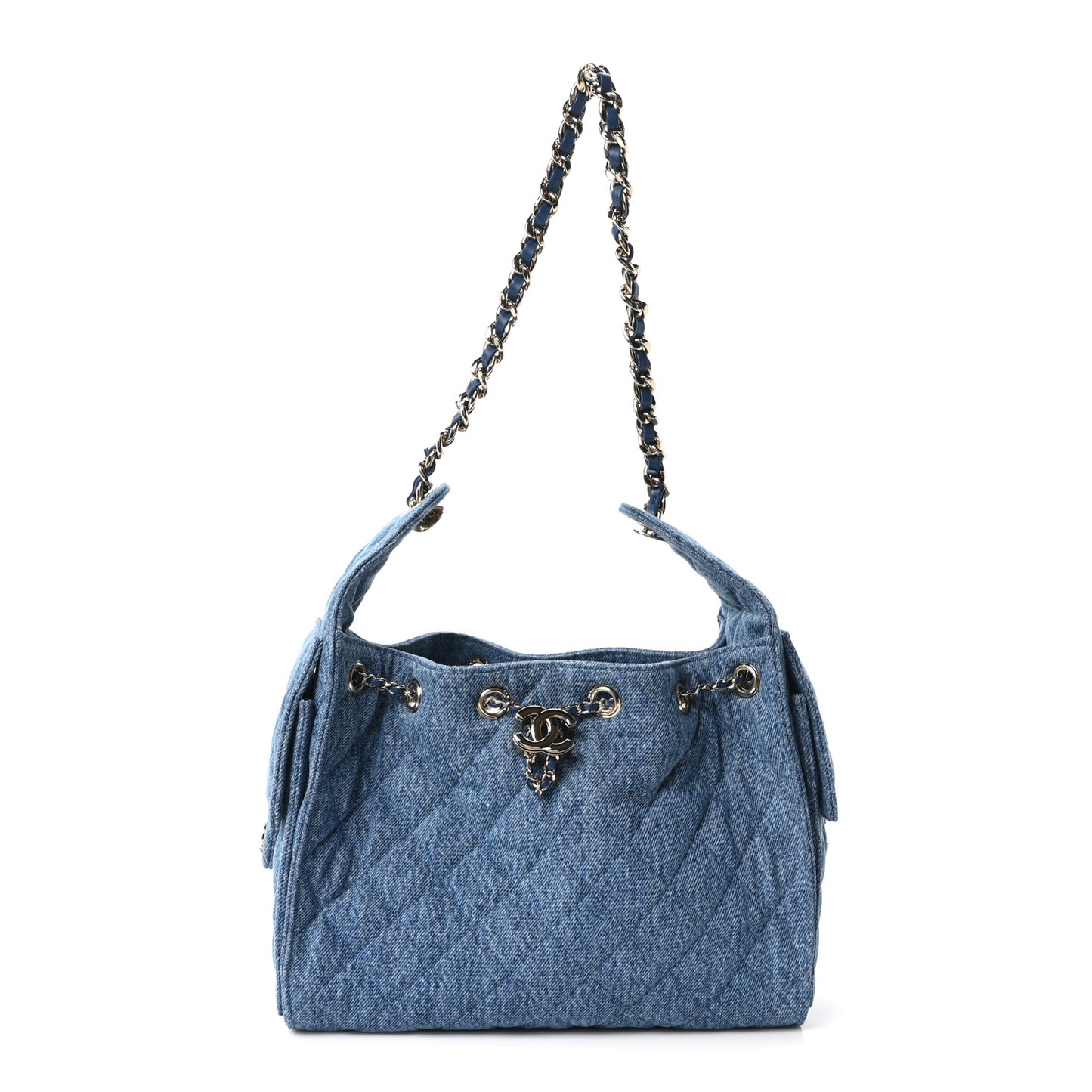 Denim Quilted Small Chanel 25 Handbag Blue