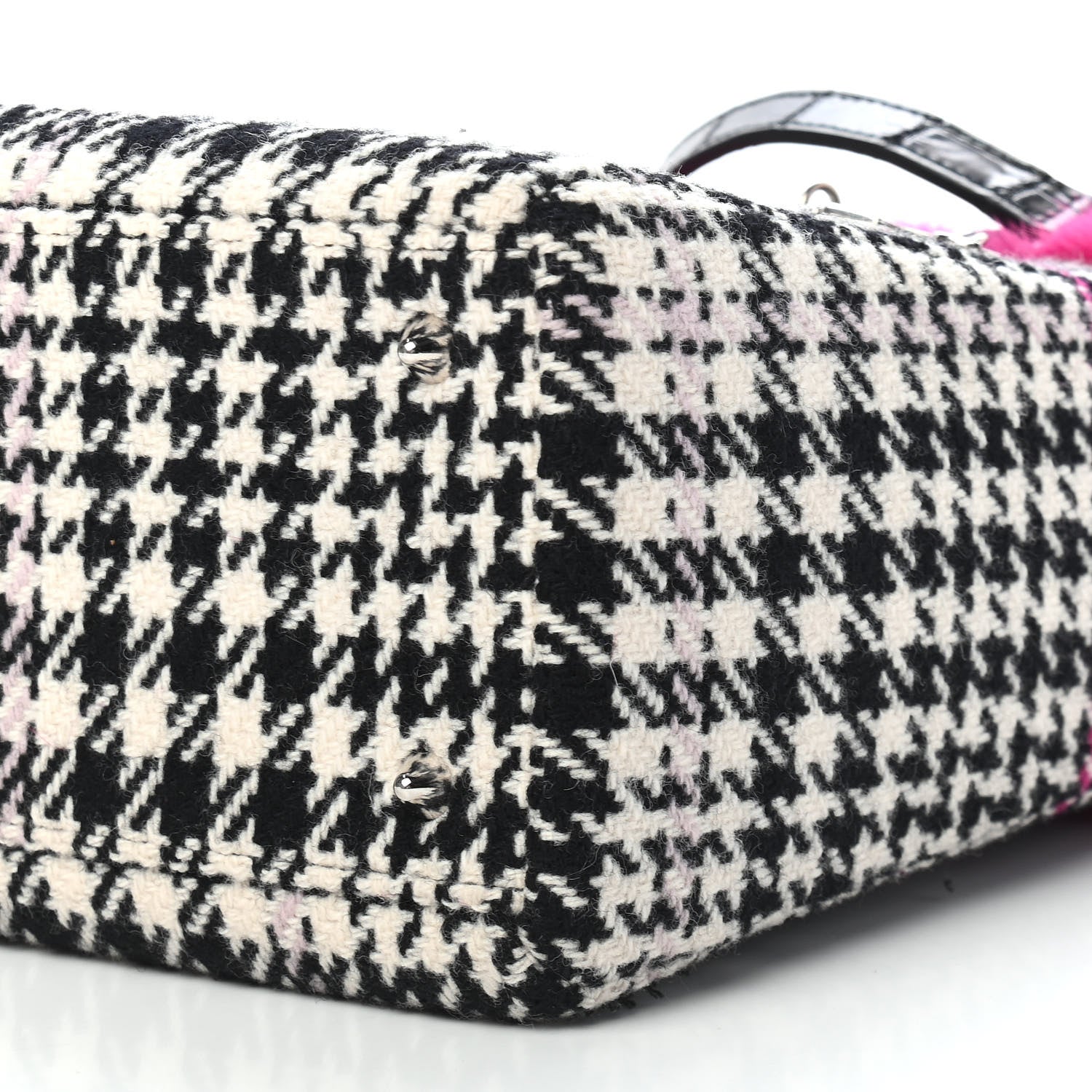 Christian Dior Tweed Crocodile Mink Plaid Medium Lady Dior Black Pink White 9 of 9