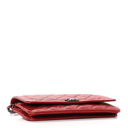 Chanel Caviar Quilted Boy Wallet On Chain WOC Red 4 of 12