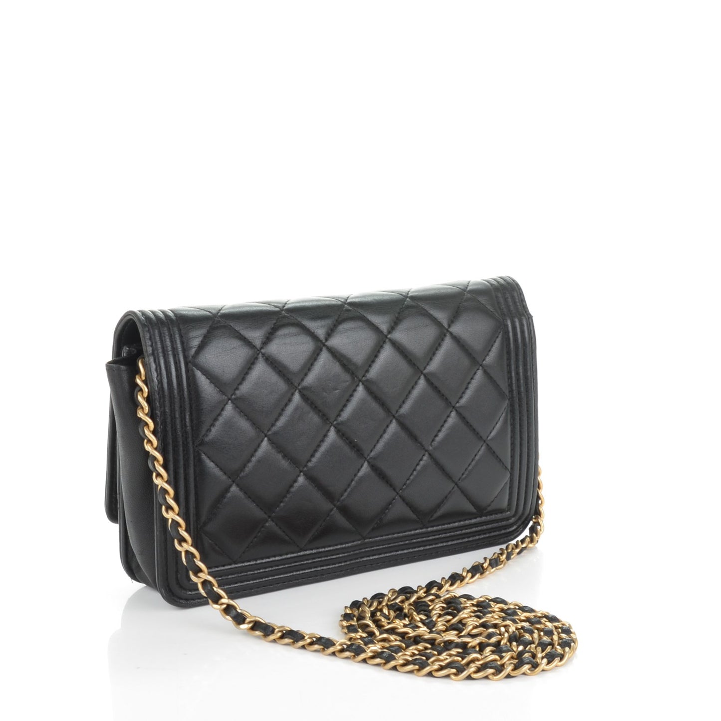 Lambskin Quilted Boy Wallet On Chain WOC Black