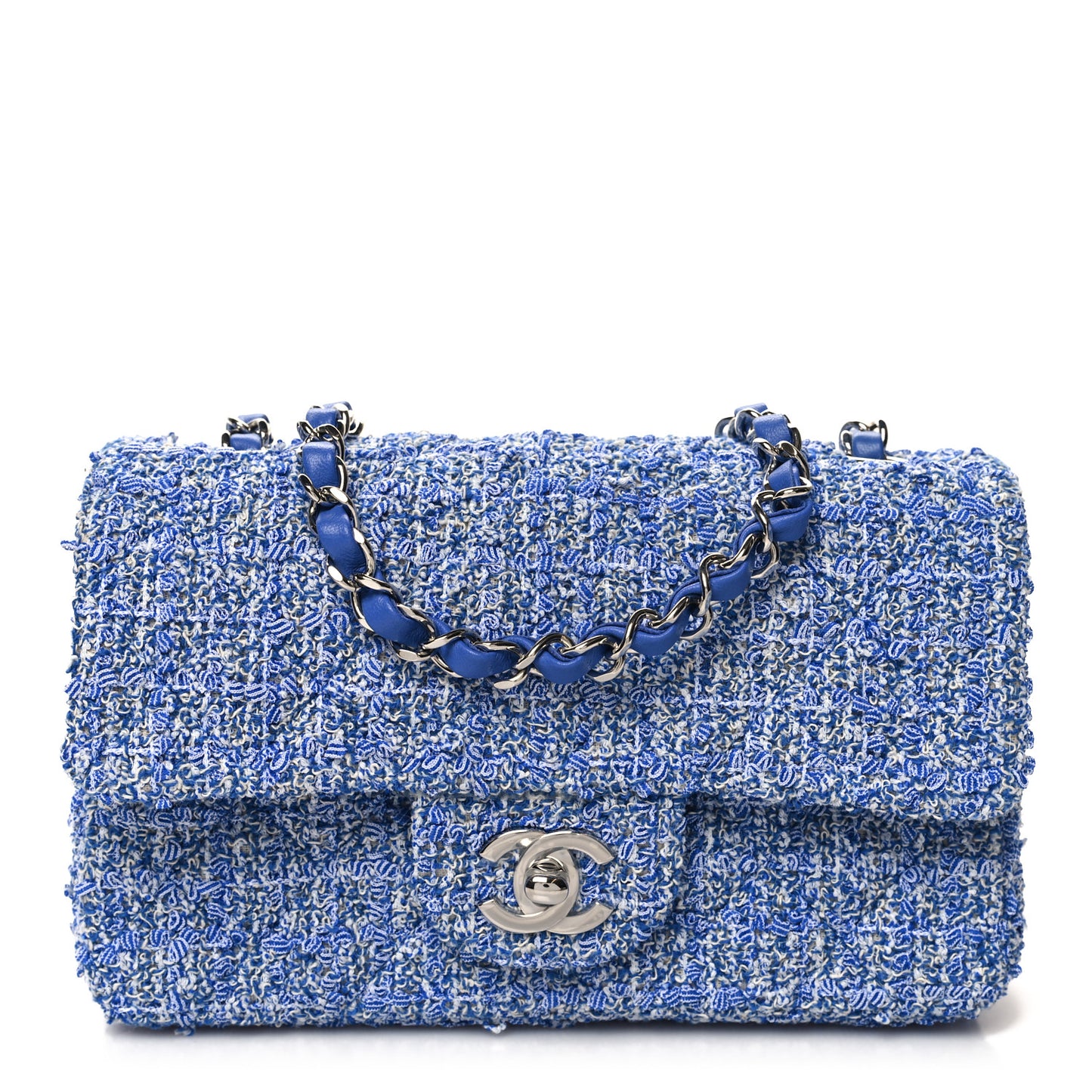Tweed Quilted Mini Rectangular Flap Blue White