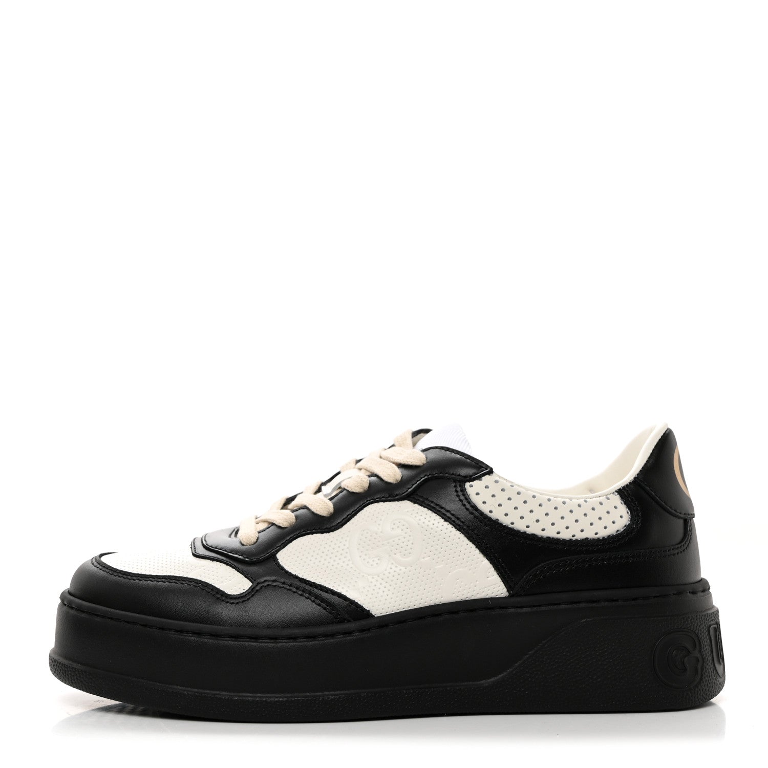 Gucci Calfskin GG Tennis Embossed Womens Platform 55mm Sneakers 38 Black White 1 of 9