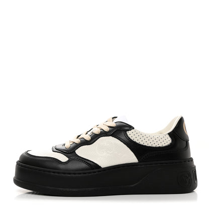 Gucci Calfskin GG Tennis Embossed Womens Platform 55mm Sneakers 38 Black White 1 of 9