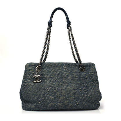 Chanel Denim Camellia Embroidered Shopping Tote Blue 1 of 7