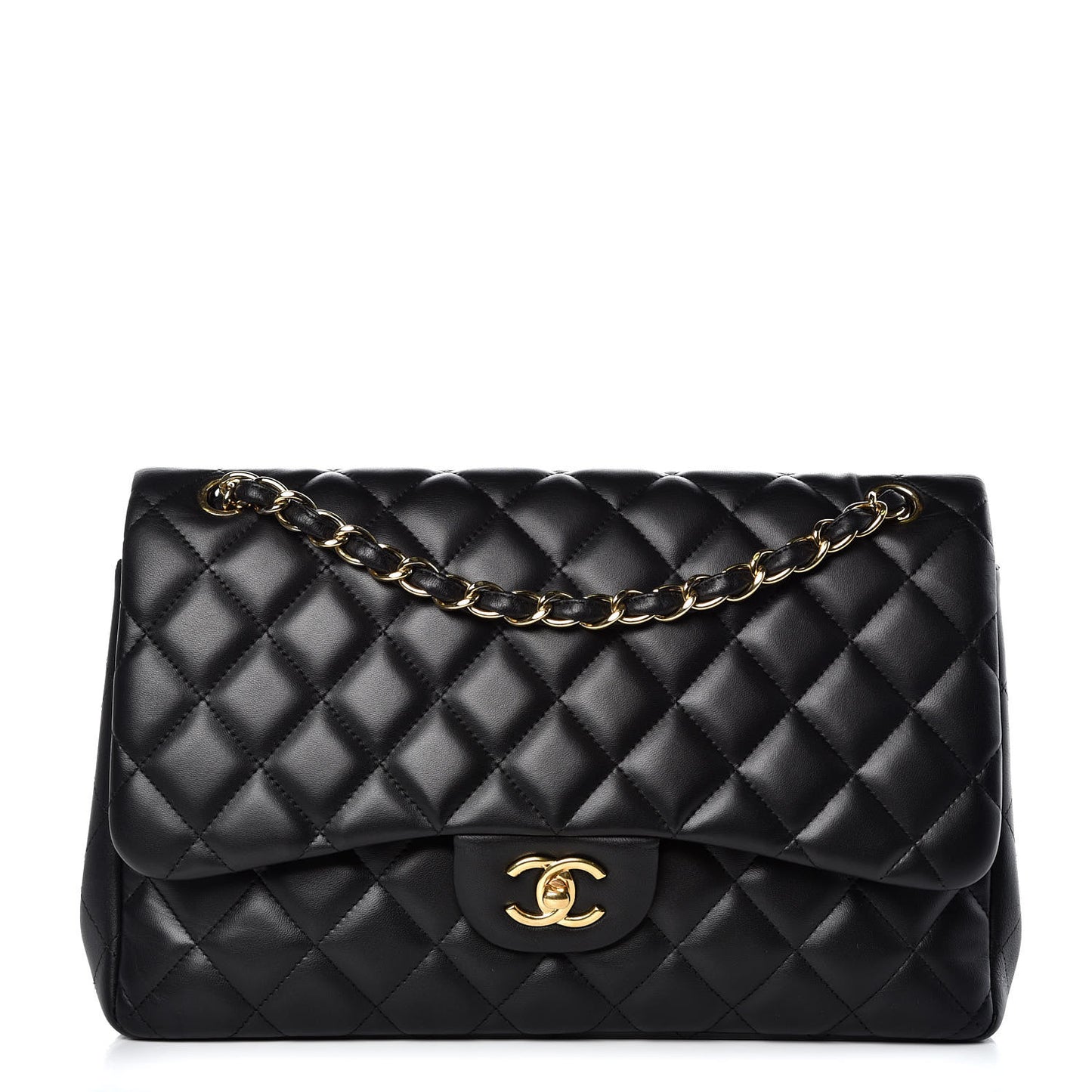Lambskin Quilted Jumbo Double Flap Black