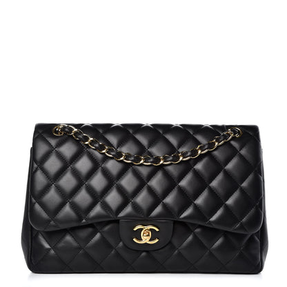 Chanel Lambskin Quilted Jumbo Double Flap Black 1 of 12