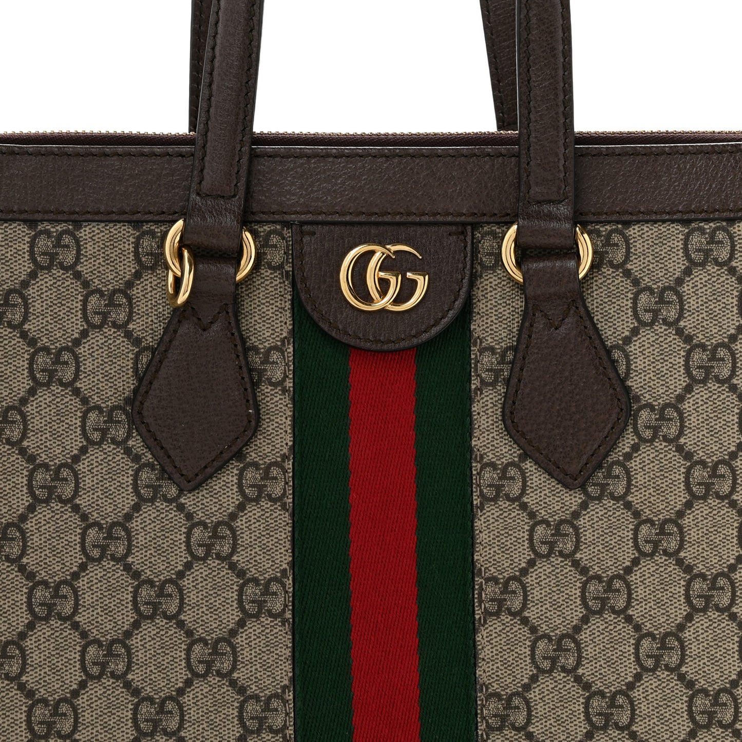 GG Supreme Monogram Web Medium Ophidia Tote Bag Brown