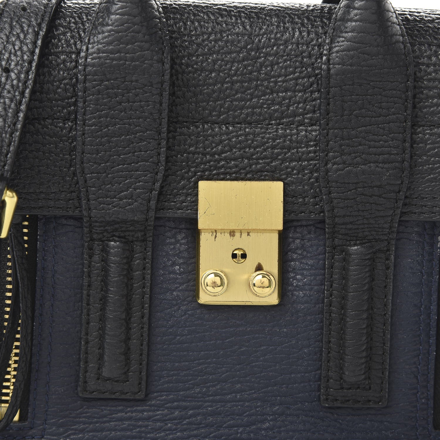 3.1 Phillip Lim 3.1 Textured Calfskin Bi-Color Mini Pashli Satchel Black Navy 9 of 10