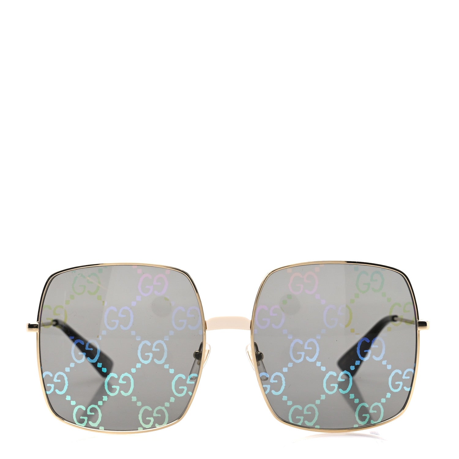 Gucci Metal Rectangular Frame Sunglasses GG0414S Gold Multicolor 2 of 7
