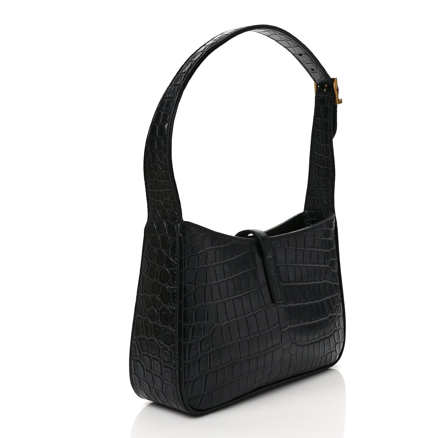 Saint Laurent Calfskin Crocodile Embossed Le 5 A 7 Hobo Black 3 of 8