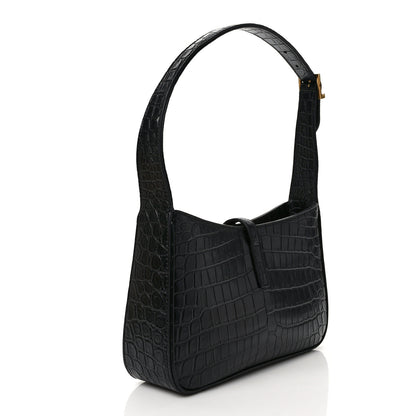 Saint Laurent Calfskin Crocodile Embossed Le 5 A 7 Hobo Black 3 of 8