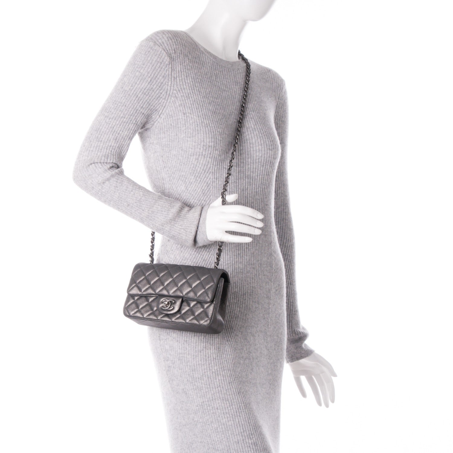 Chanel Iridescent Calfskin Quilted Mini Rectangular Flap Dark Grey 2 of 7