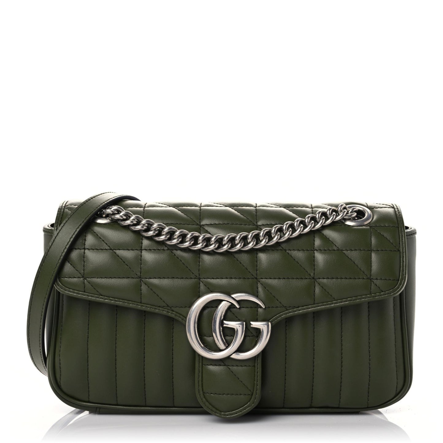 Calfskin Matelasse Aria Small GG Marmont Shoulder Bag Military Wood