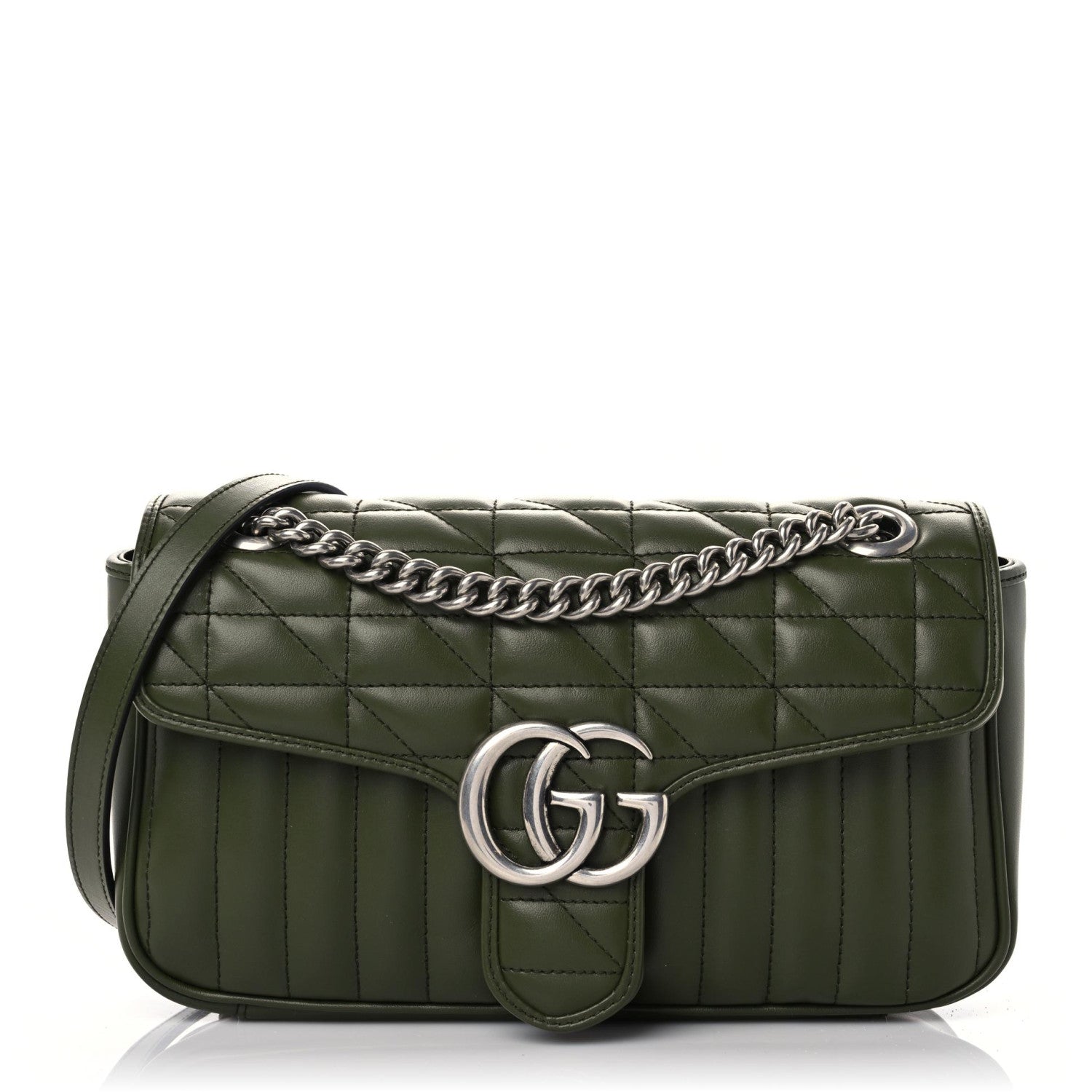 Gucci Calfskin Matelasse Aria Small GG Marmont Shoulder Bag Military Wood 1 of 11
