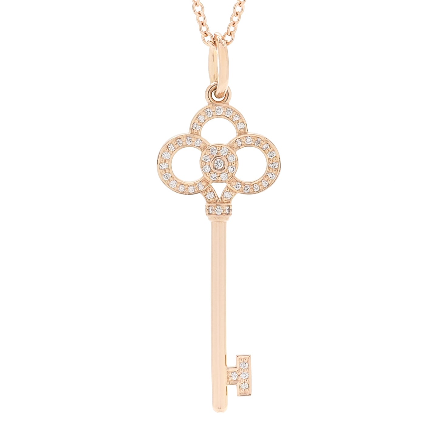 18K Rose Gold Diamond Crown Key Pendant Necklace
