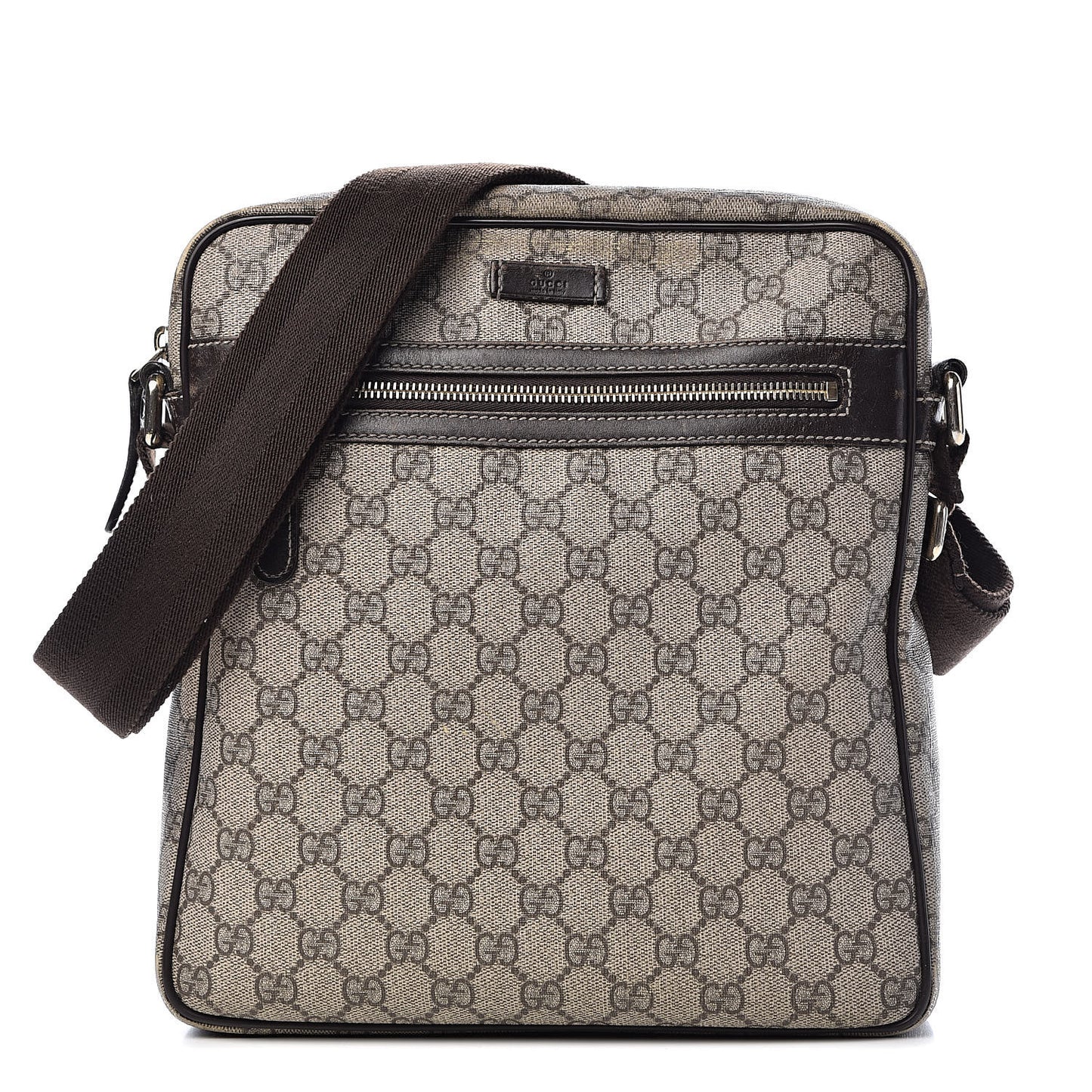 GG Plus Monogram Selleria Calfskin Medium Messenger Bag Beige Ebony Cocoa Dark Chocolate
