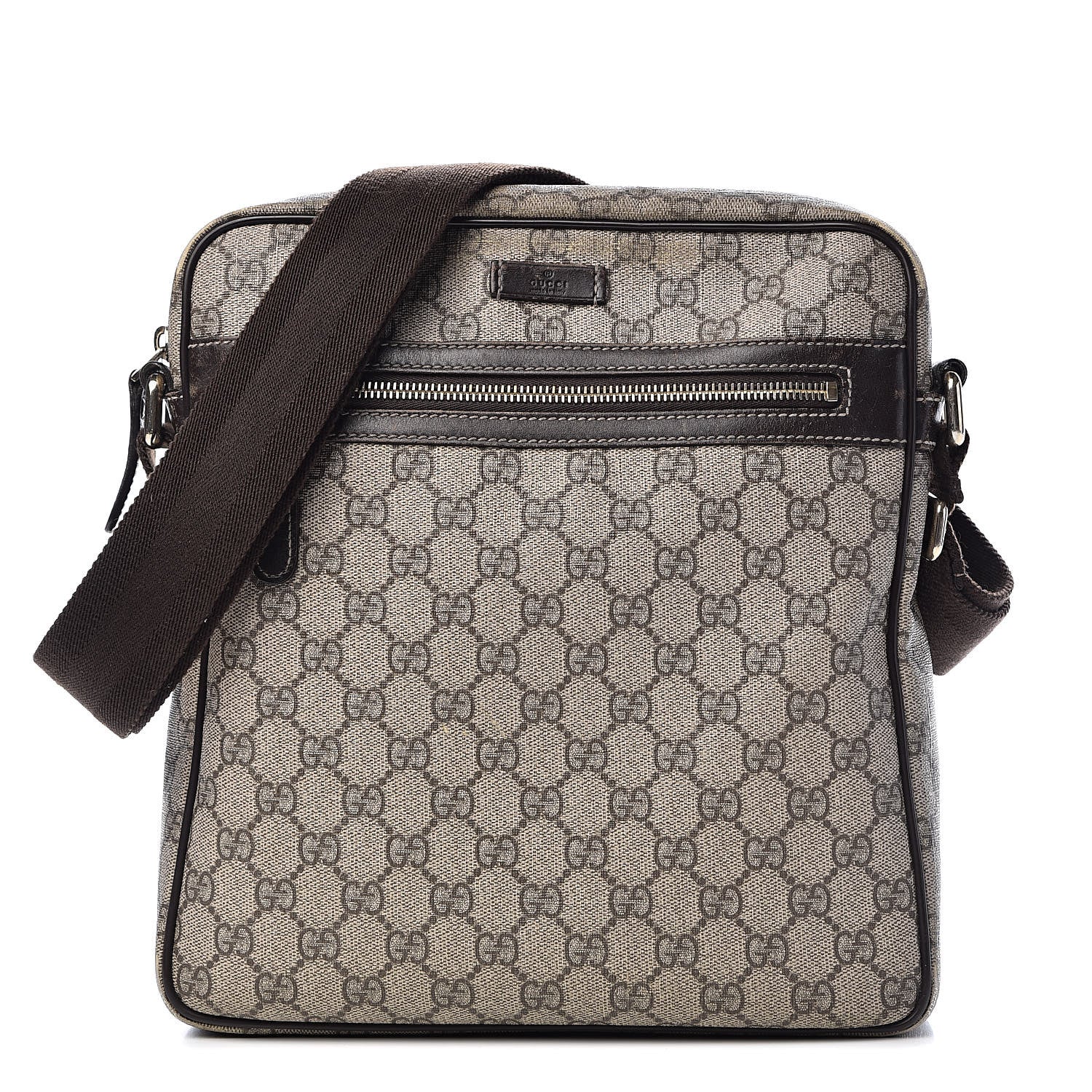 Gucci GG Plus Monogram Selleria Calfskin Medium Messenger Bag Beige Ebony Cocoa Dark Chocolate 1 of 20
