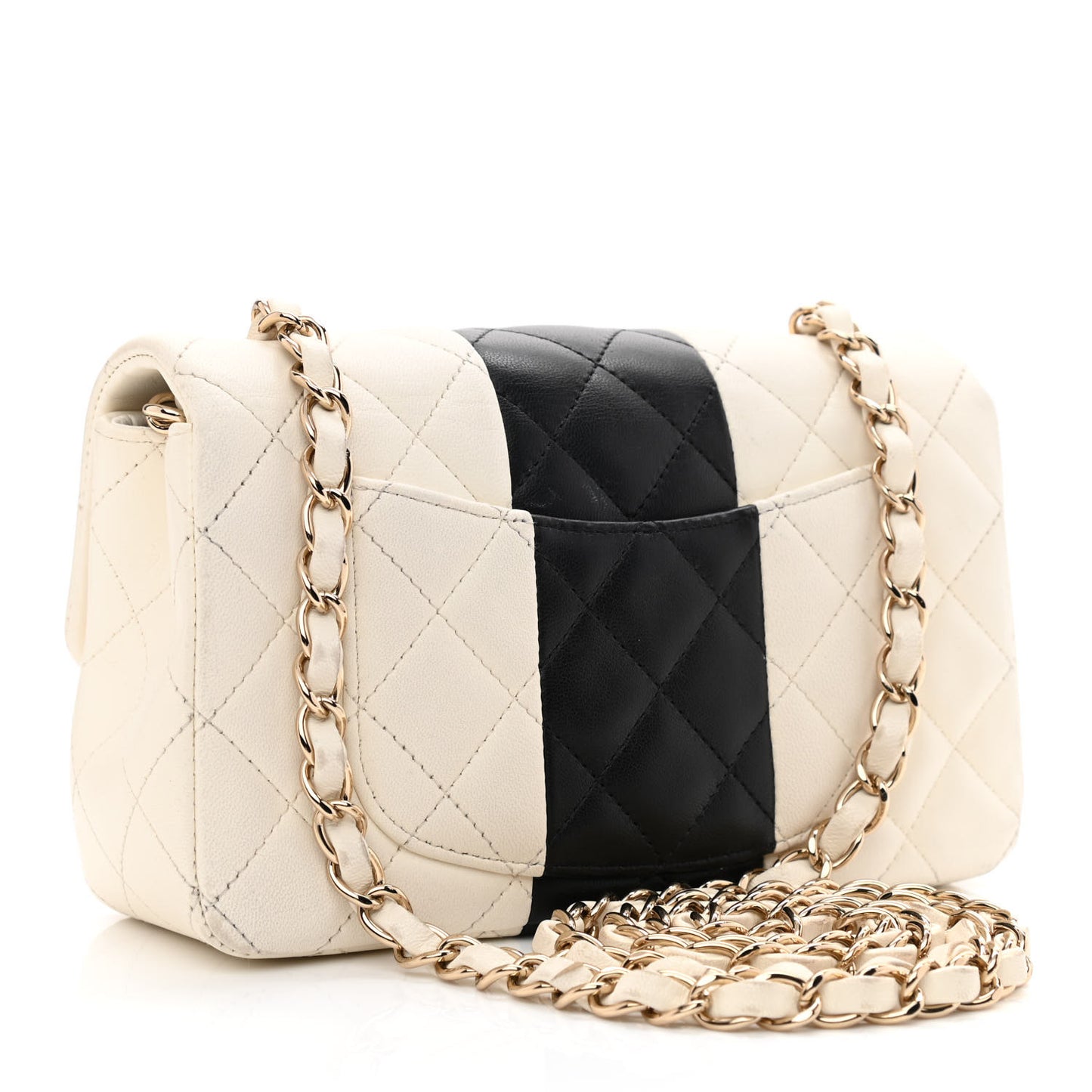 Lambskin Quilted Mini Rectangular Flap White Black
