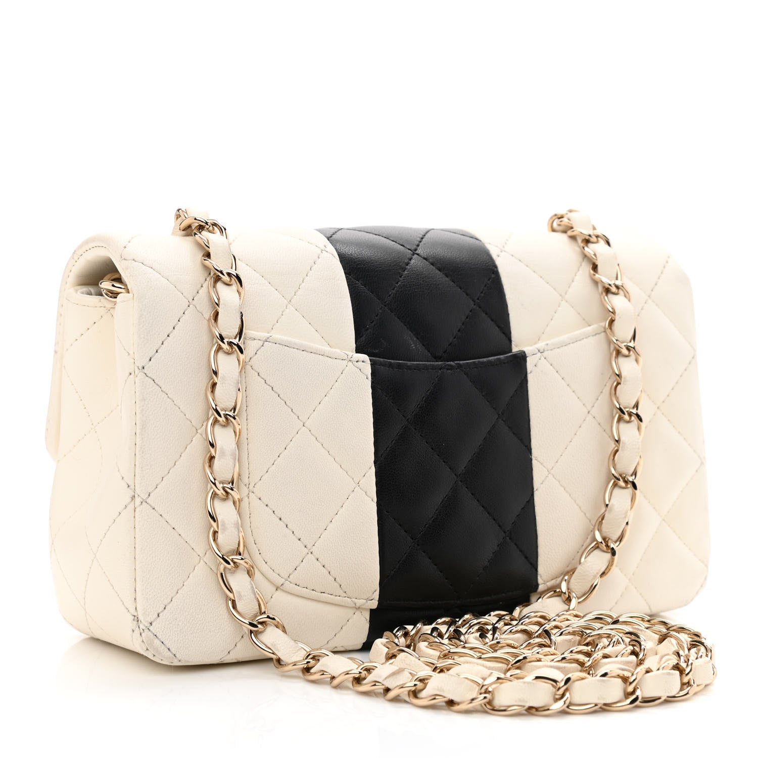 Chanel Lambskin Quilted Mini Rectangular Flap White Black 3 of 14