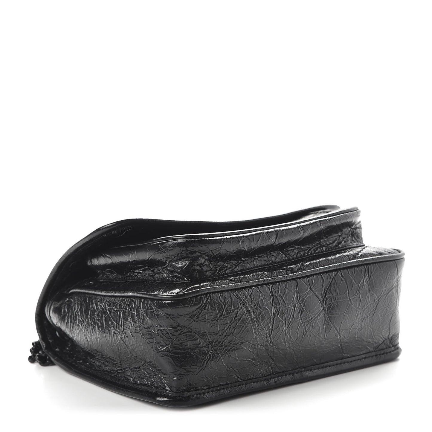 Crinkled Calfskin Matelasse Monogram Baby Niki Chain Satchel Black