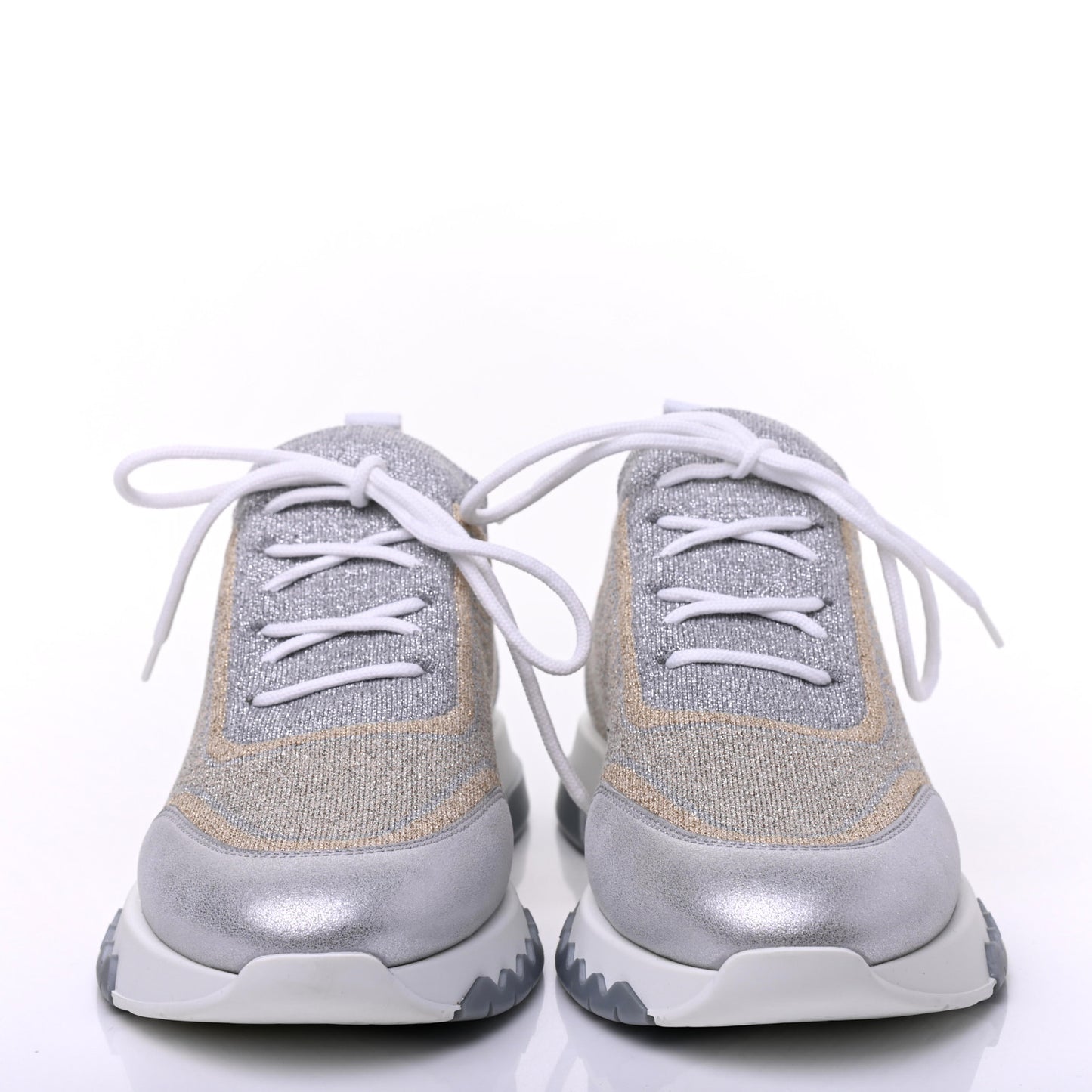 Metallic Knit Calfskin Suede Goatskin Bi-Color Womens Addict Sneakers 37 Multicolor Gris Argent