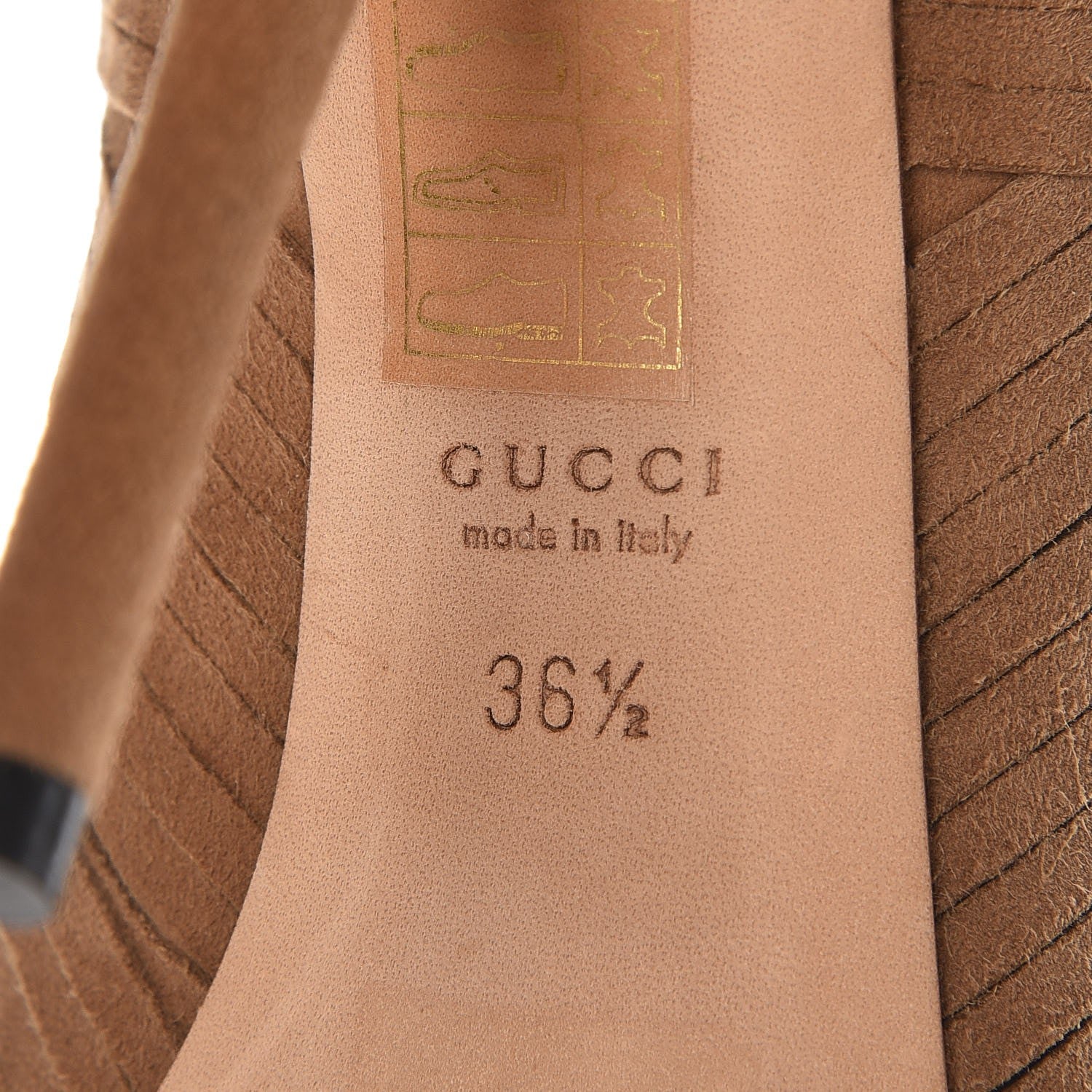 Gucci Suede Akerman Peep Toe Ankle Boots 36.5 Camel 6 of 9