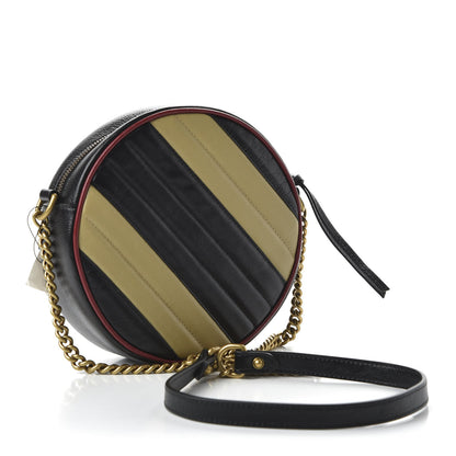 Gucci Azalea Calfskin Matelasse Diagonal Patchwork Mini Torchon GG Marmont Round Shoulder Bag Black Beige Romantic Cerise 3 of 10