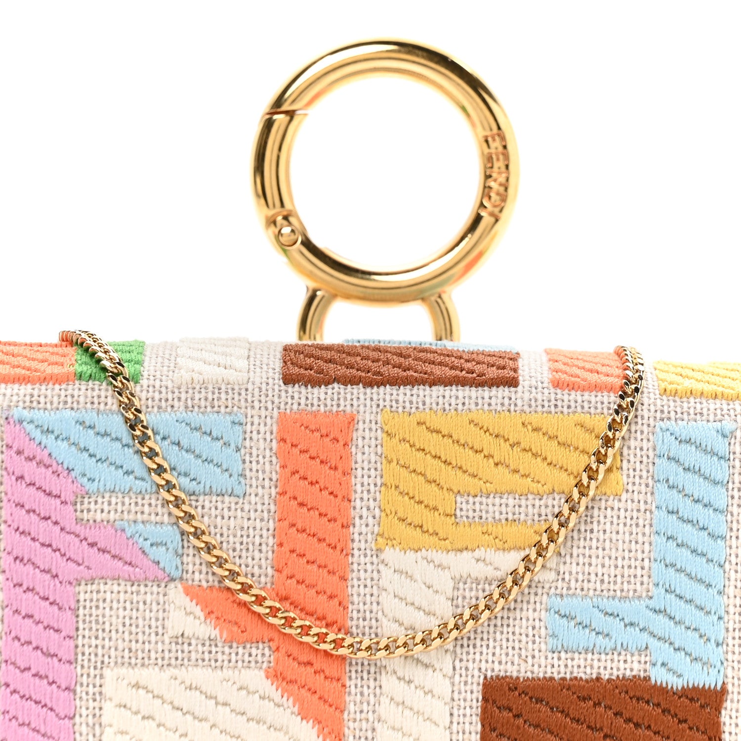Fendi Kuban Canvas FF Embroidered Nano Baguette Charm Grezzo Multicolor 8 of 10