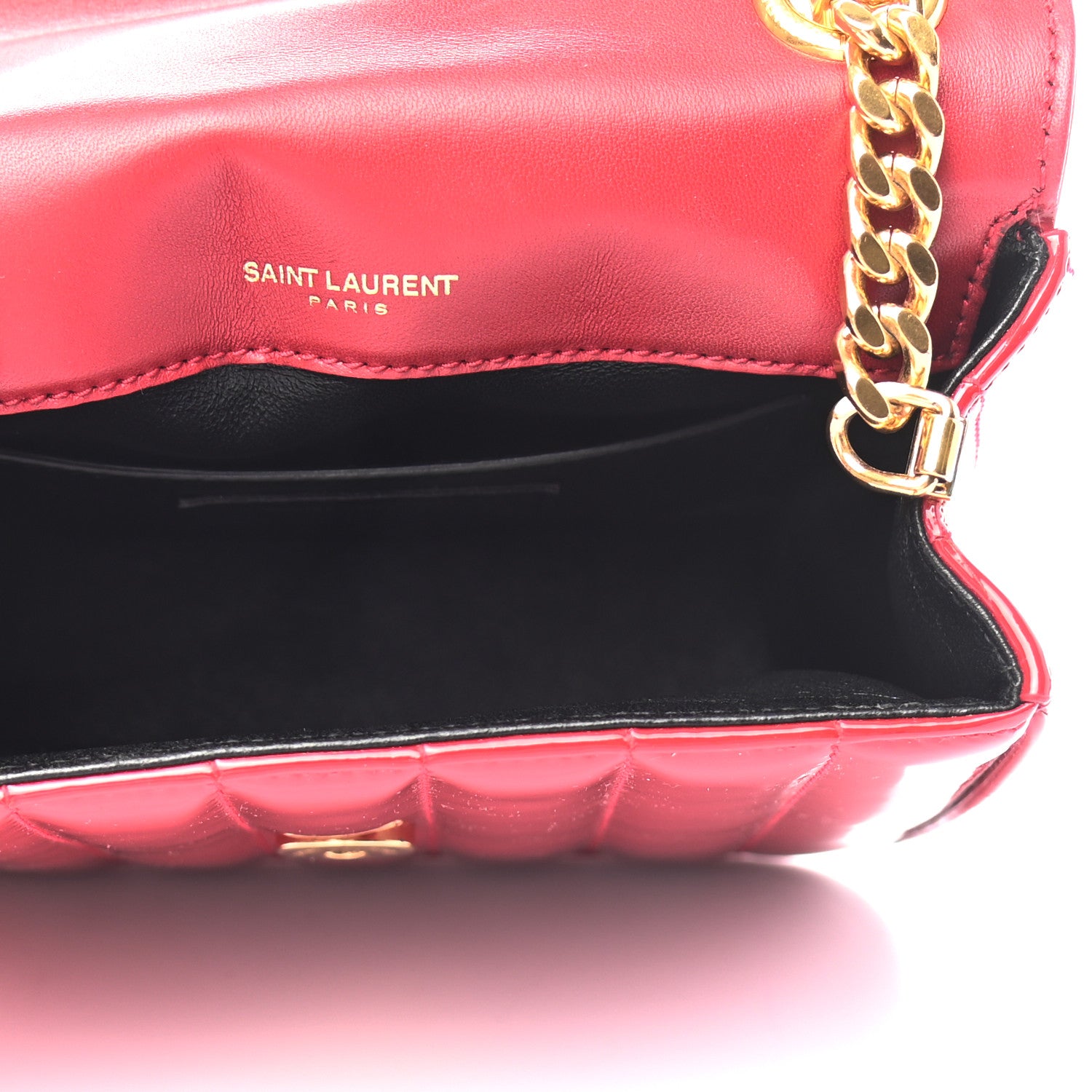 Saint Laurent Patent Matelasse Monogram Small Vicky Chain Bag Red 5 of 8
