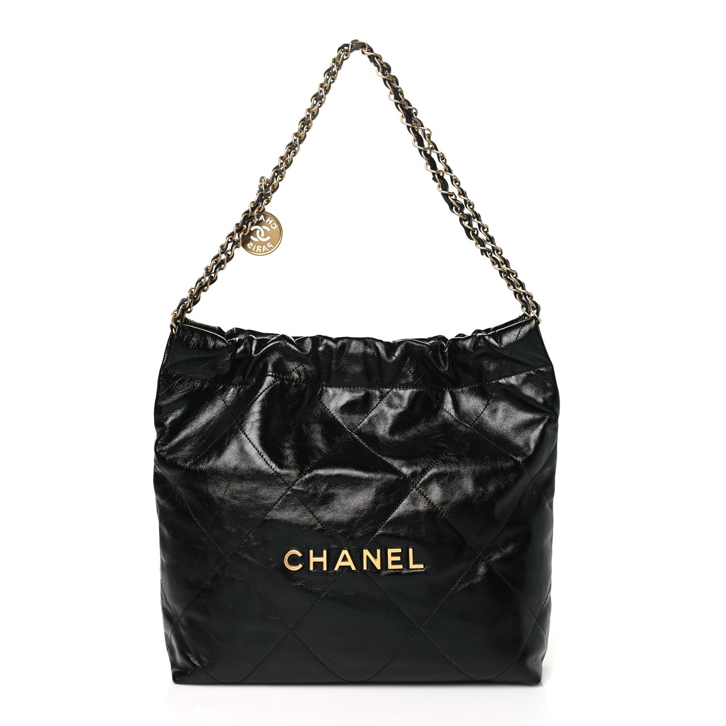 Shiny Calfskin Quilted Small Chanel 22 Black
