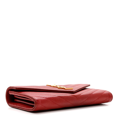 Saint Laurent Grain De Poudre Matelasse Chevron Monogram Flap Wallet Red 4 of 8