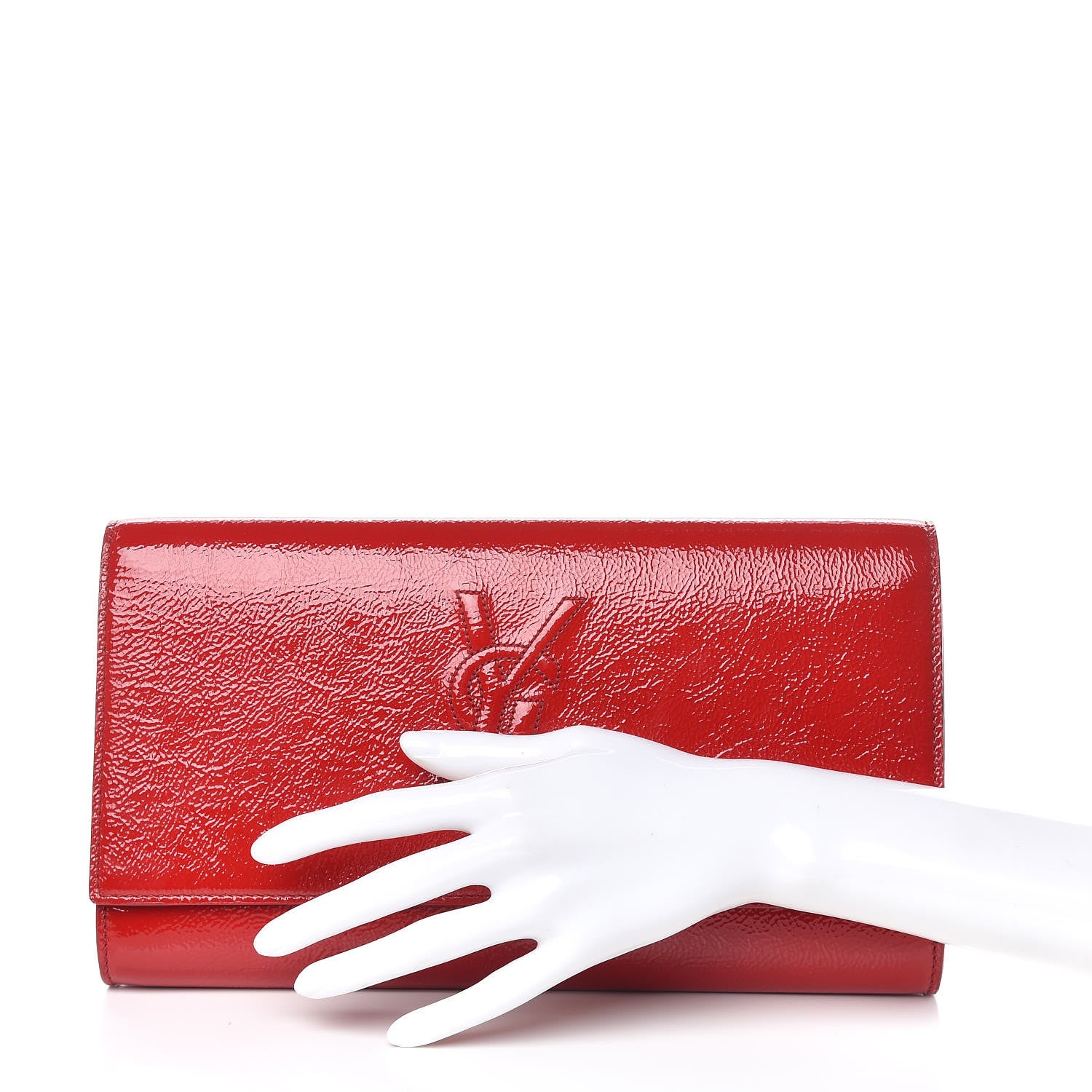 Saint Laurent Textured Patent Monogram Large Belle De Jour Clutch Red 2 of 9