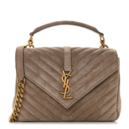 Saint Laurent Suede Matelasse Chevron Monogram Medium College Bag Taupe 1 of 11