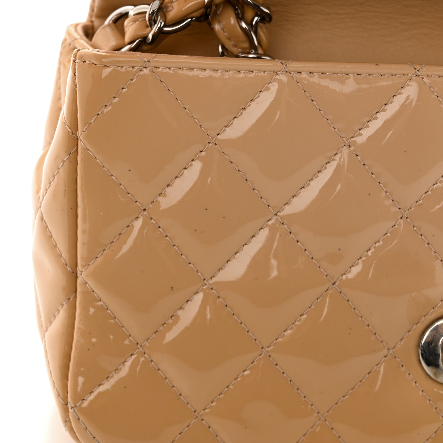 Chanel Patent Calfskin Quilted Mini Rectangular Flap Beige 12 of 13