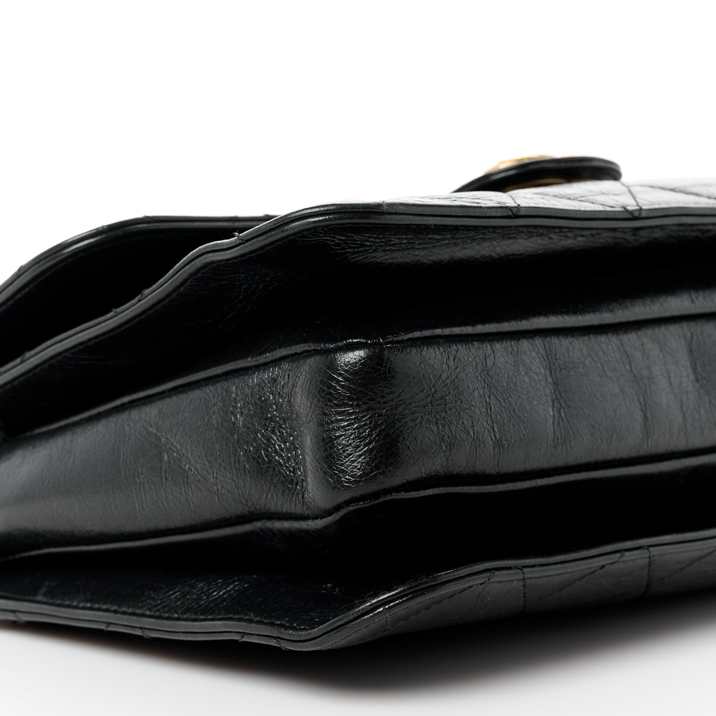 Glazed Calfskin Medium Perfect Edge Flap Black