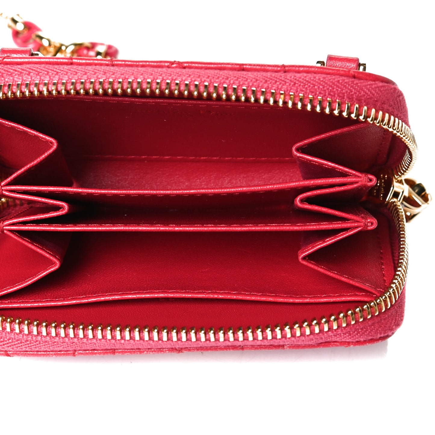 Lambskin Cannage Mini Caro Zipped Pouch Raspberry