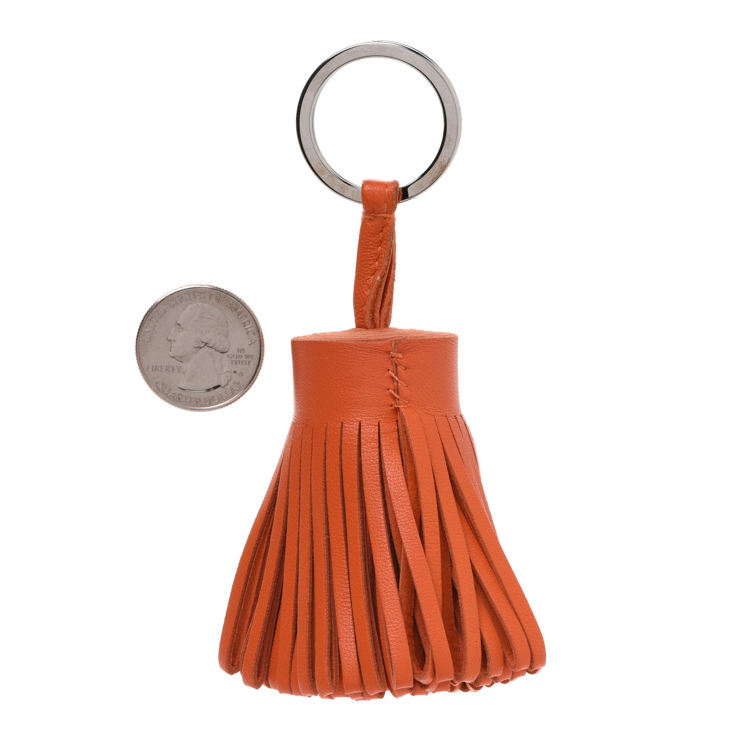 Hermes Lambskin Carmen Tassel Key Holder Feu Orange 2 of 4