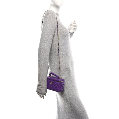Chanel Lambskin Quilted Small Top Handle Vanity Case With Chain Purple 2 of 11
