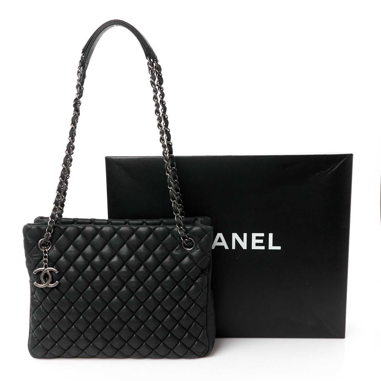 Lambskin Quilted Medium New Bubble North South Tote Black