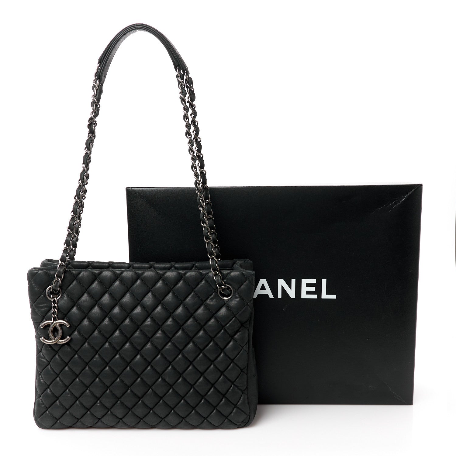 Chanel Lambskin Quilted Medium New Bubble North South Tote Black 12 of 12