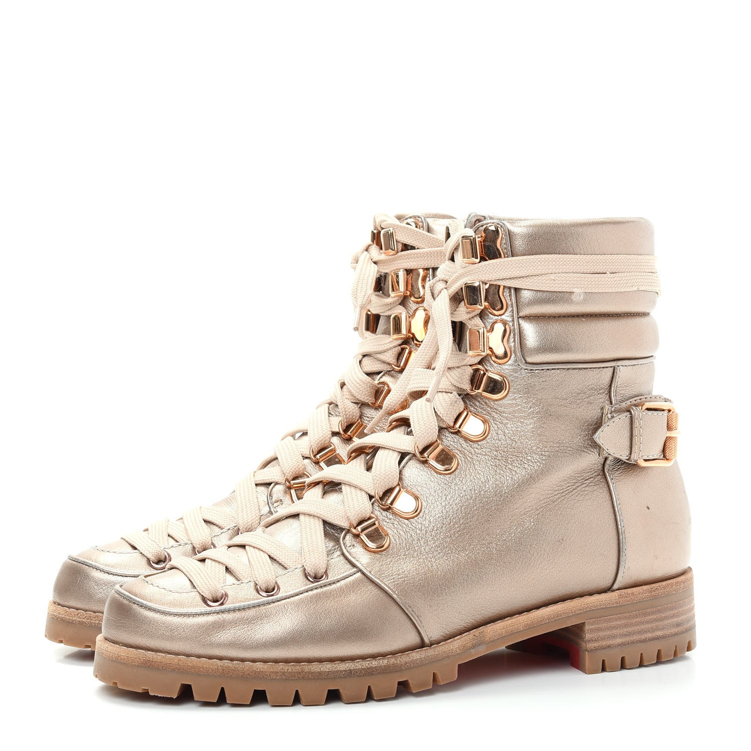 Christian Louboutin Metallic Calfskin Womens Who Runs Flat Boots 38.5 Colombe 3 of 9