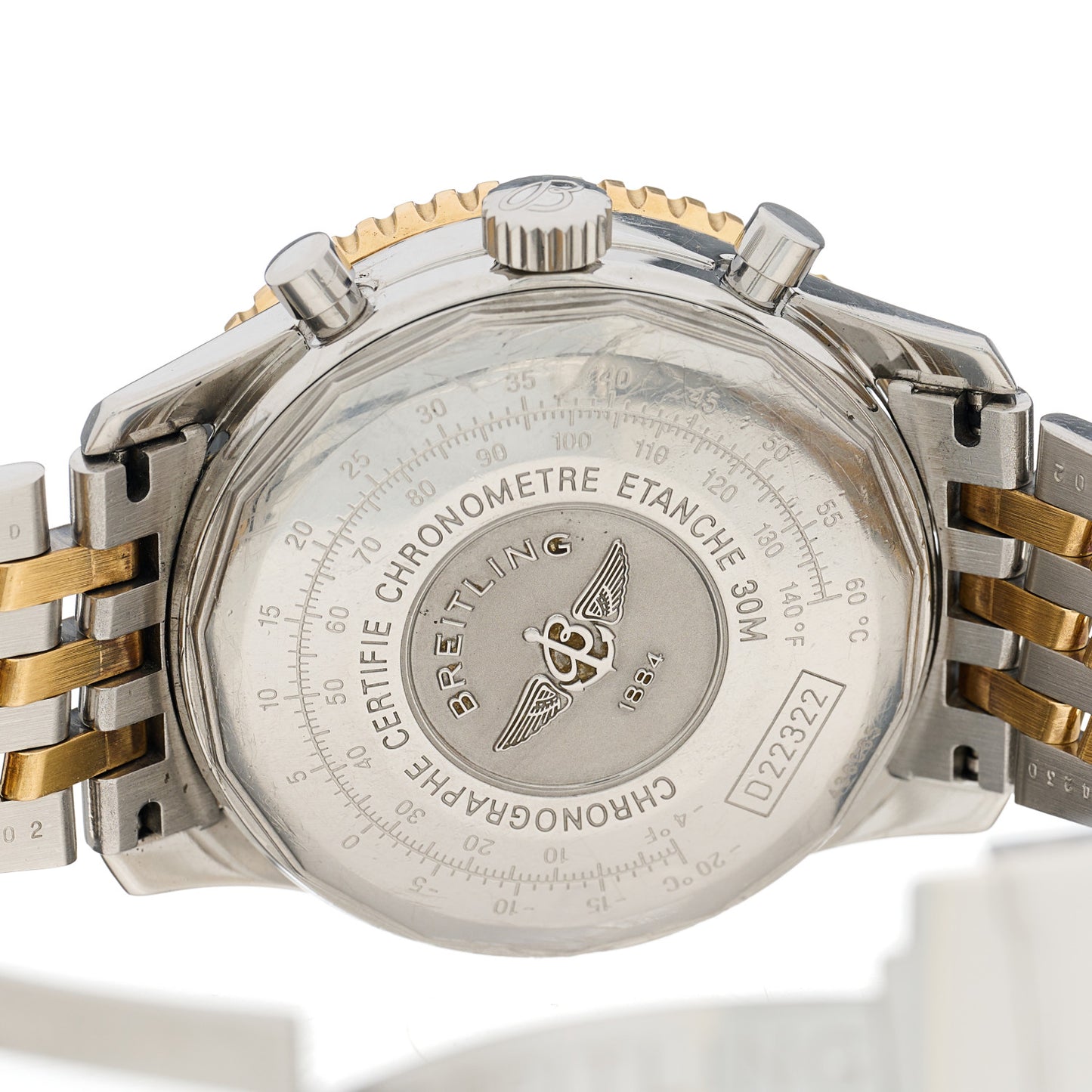 Stainless Steel 18K Yellow Gold 41mm Navitimer Cosmonaute Chronograph Automatic Watch Black D22322