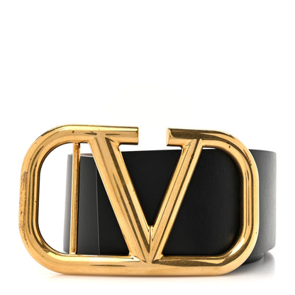 Valentino Garavani Glossy Calfskin VLogo Reversible 70mm Belt 95 38 Saddle Brown Black 1 of 7