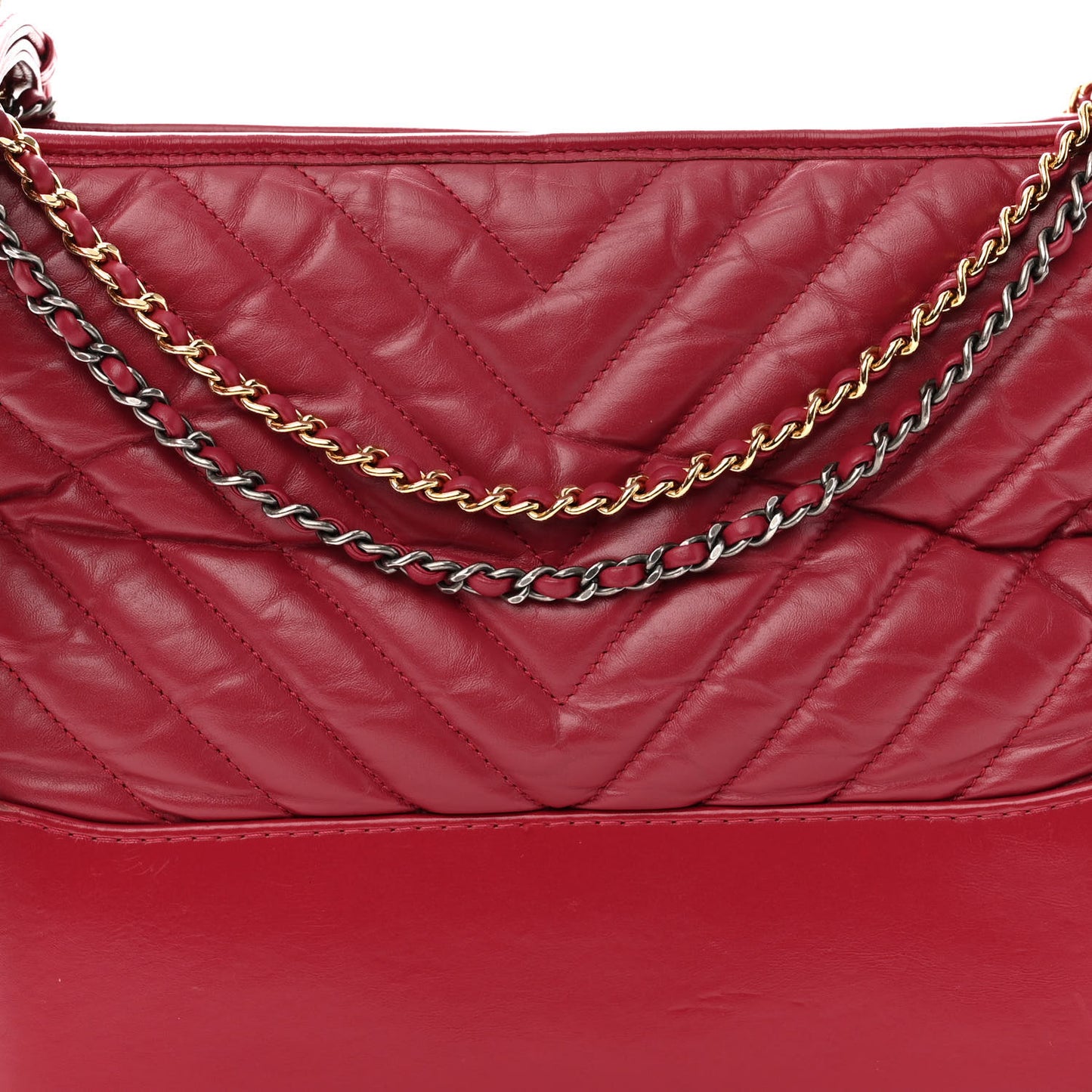 Aged Calfskin Chevron Quilted Medium Gabrielle Hobo Red