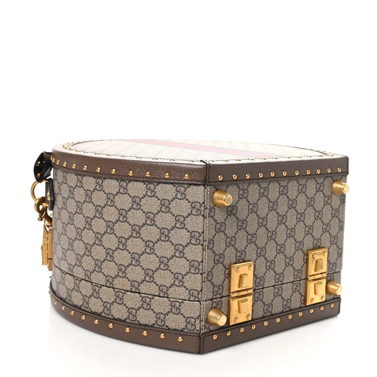 GG Supreme Monogram Textured Dollar Calfskin Web Savoy Hat Box Beige Ebony New Acero